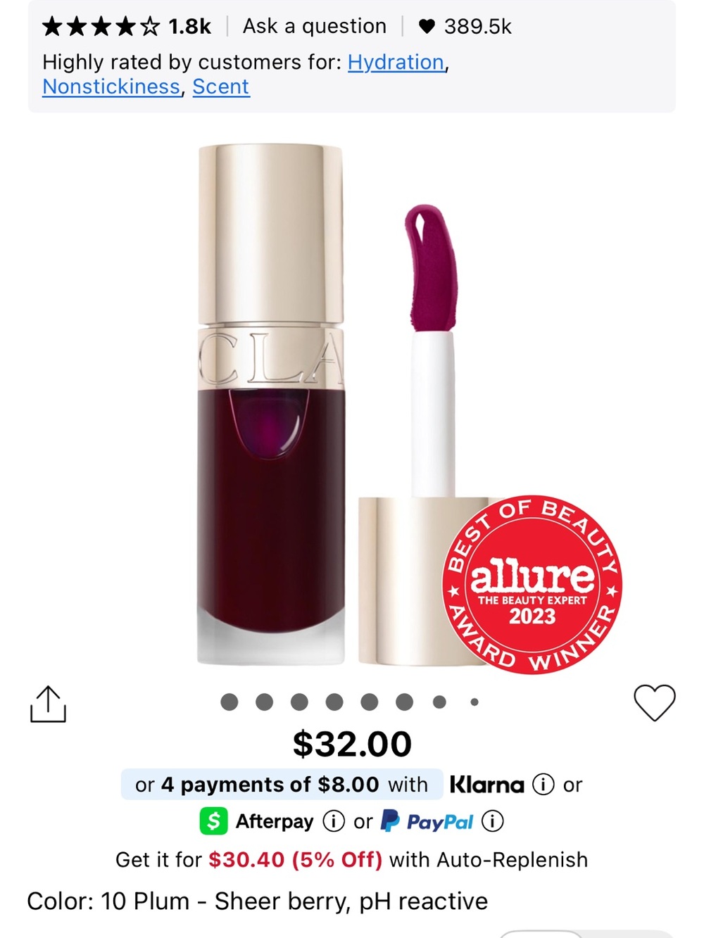 CLARINS Lip Comfort Hydrating Oil 10 Plum Sheer Berry